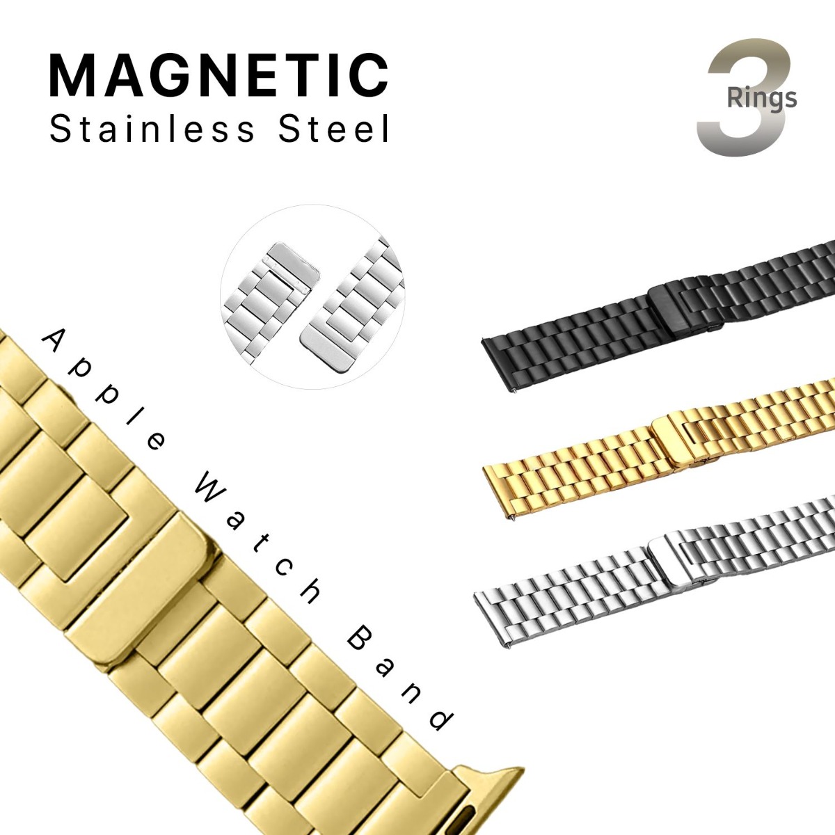 Magnetic Stainless Steel Apple Watch Band - 3 Rings