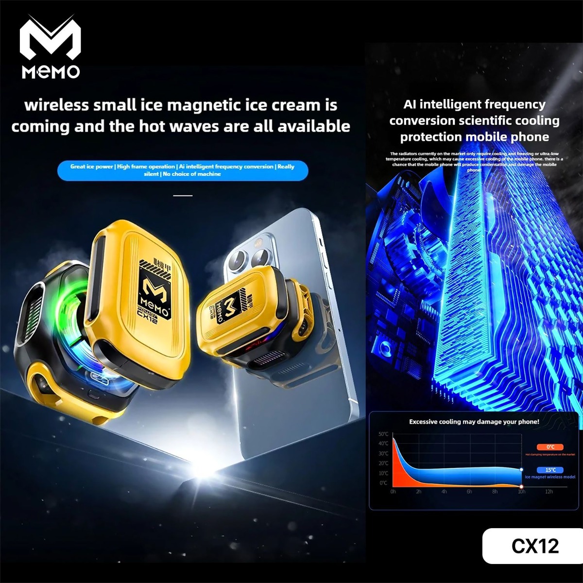 مروحة تبريد MEMO CX12 لألعاب الموبايل