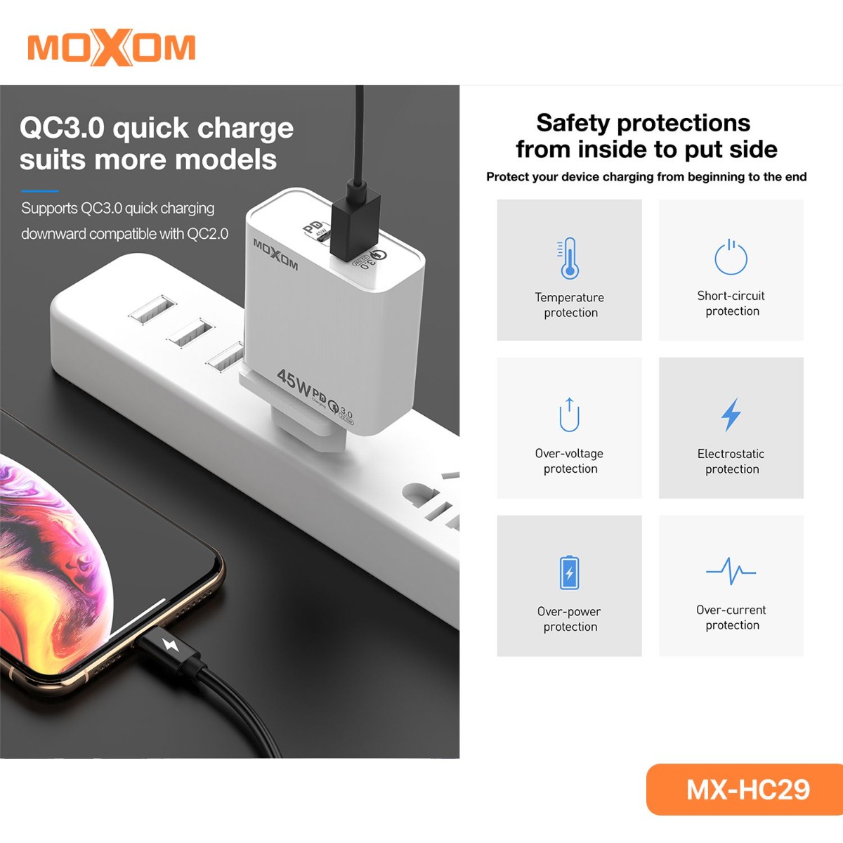 شاحن موكسوم MX-HC29 45W PD