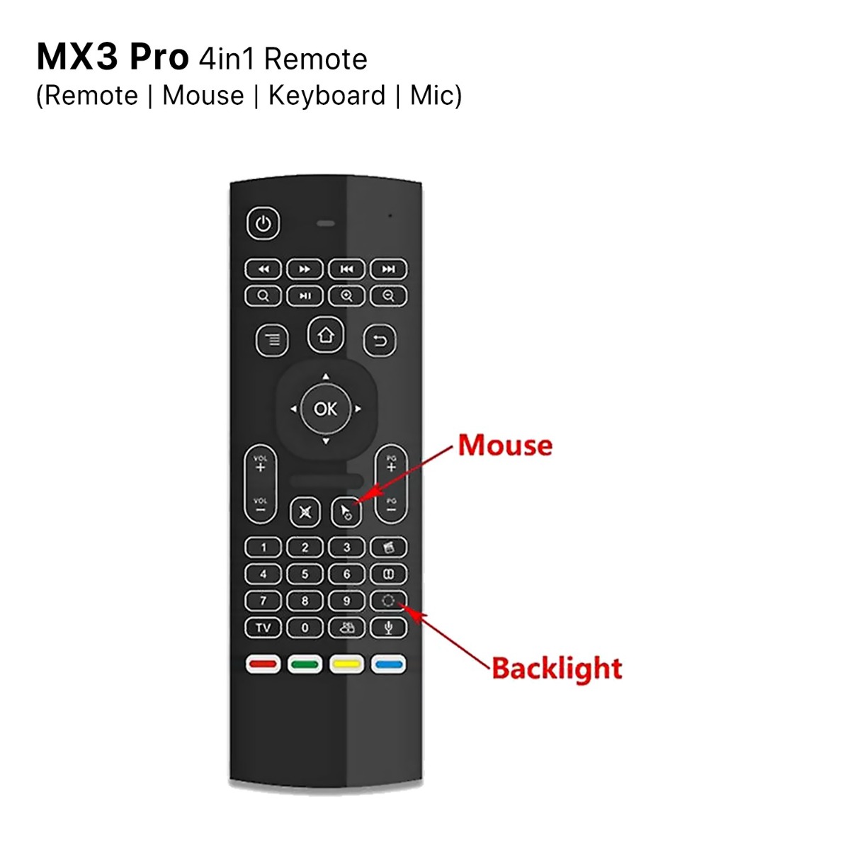 (ريموت | ماوس | كيبورد | مايك | مضيء) MX3 Pro 4in1