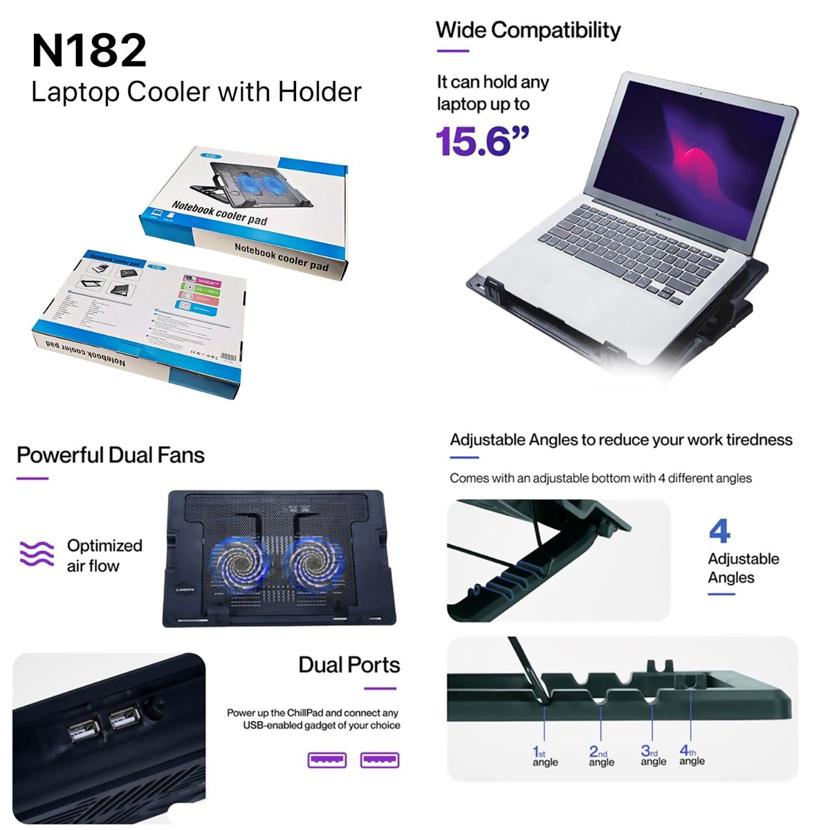 N182 Laptop Cooler with Holder
