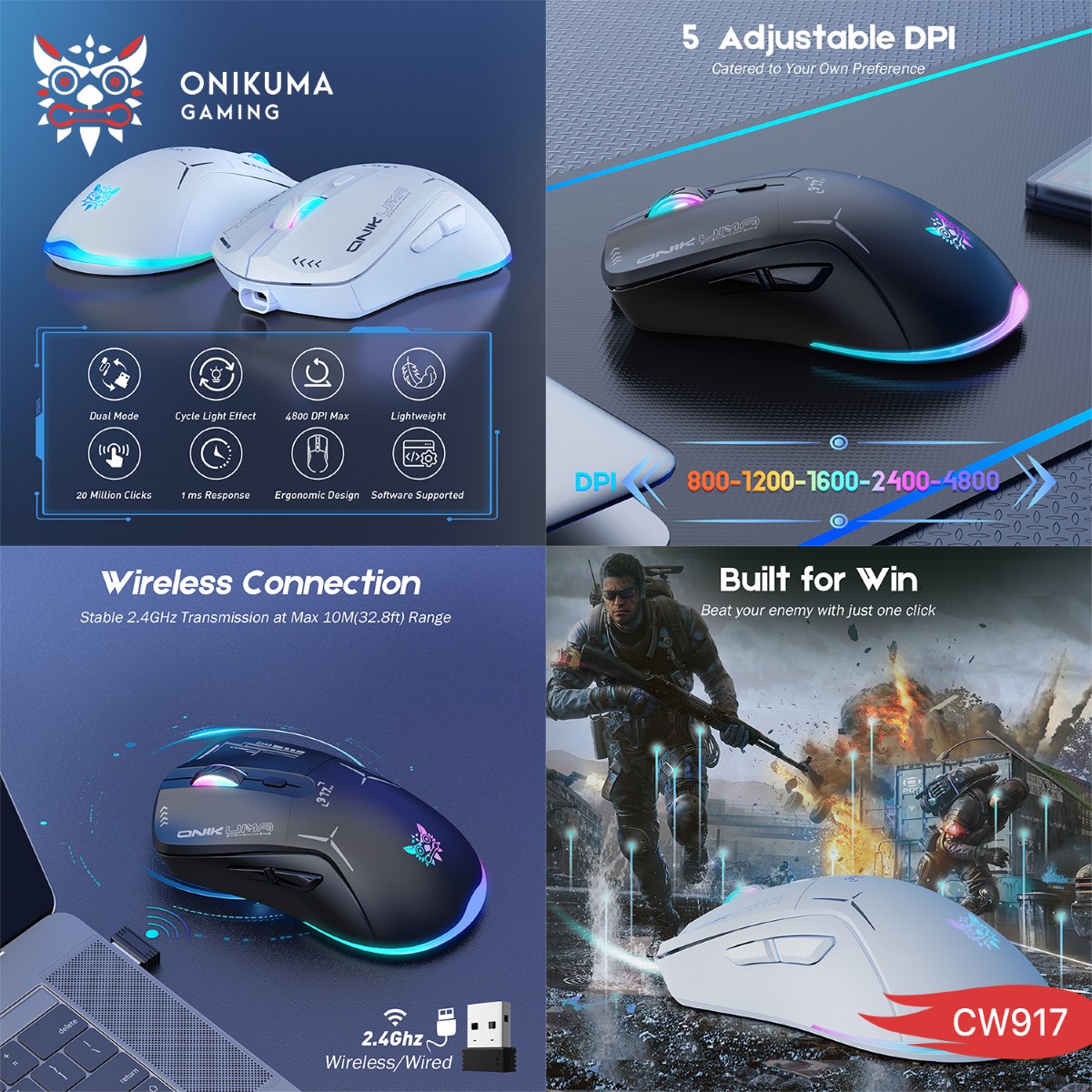 ماوس ONIKUMA CW917 2in1 ضوئي للألعاب