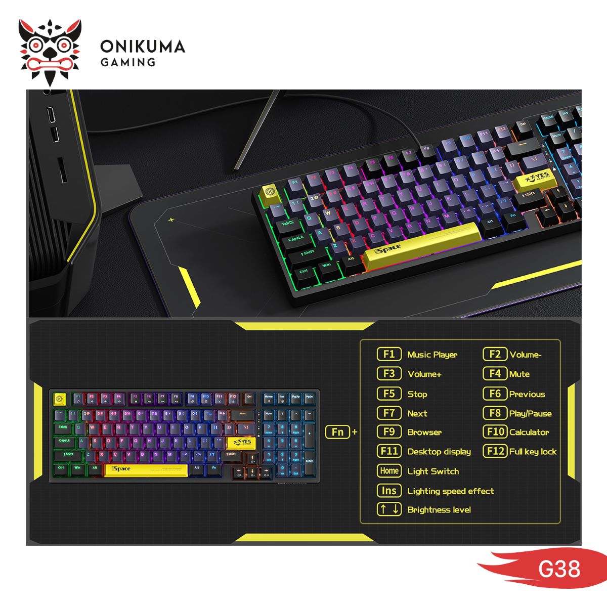 كيبورد ONIKUMA G38 Mechanical سلكي للألعاب - (98 كبسة)