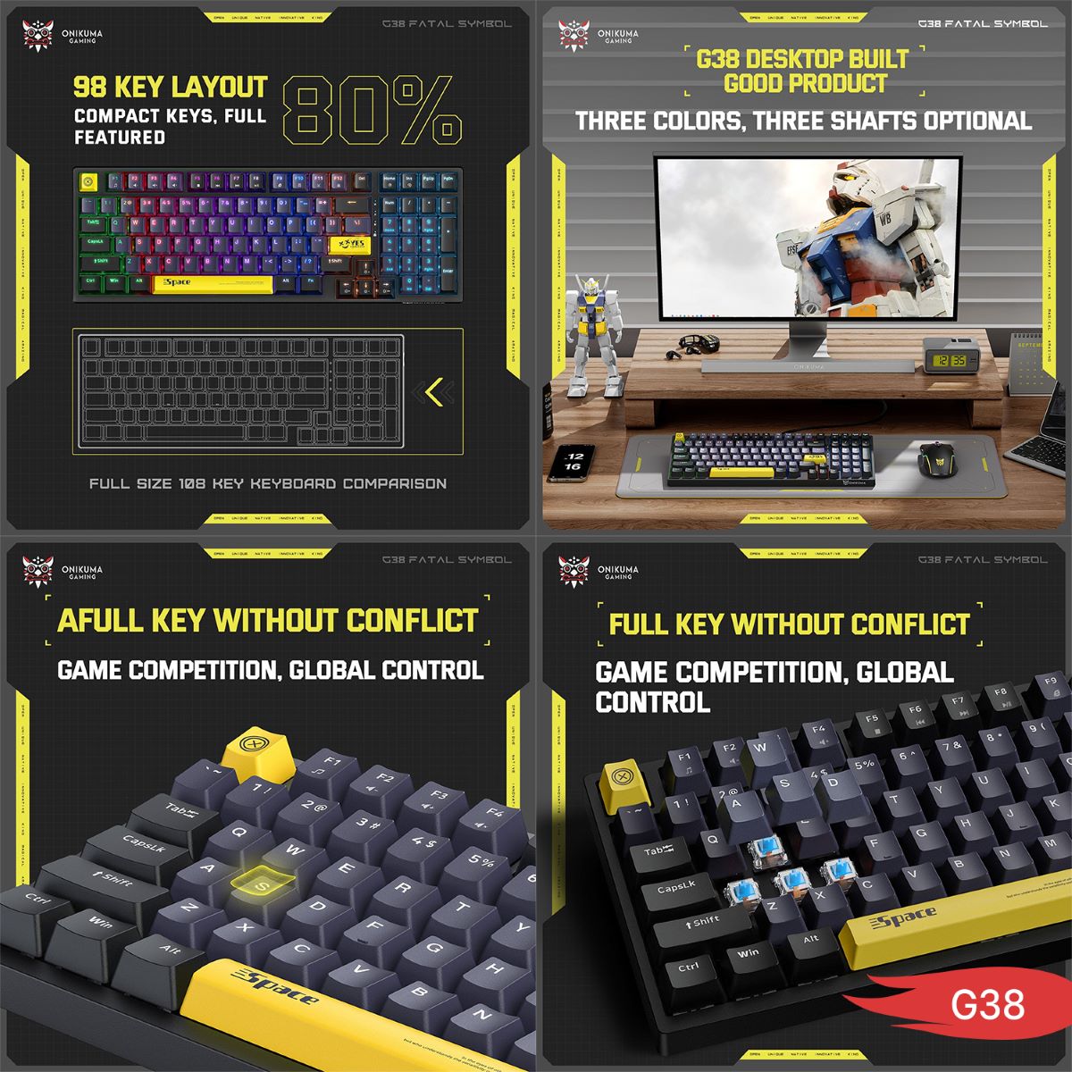 ONIKUMA G38 Mechanical Wired Gaming Keyboard - (98 Key)