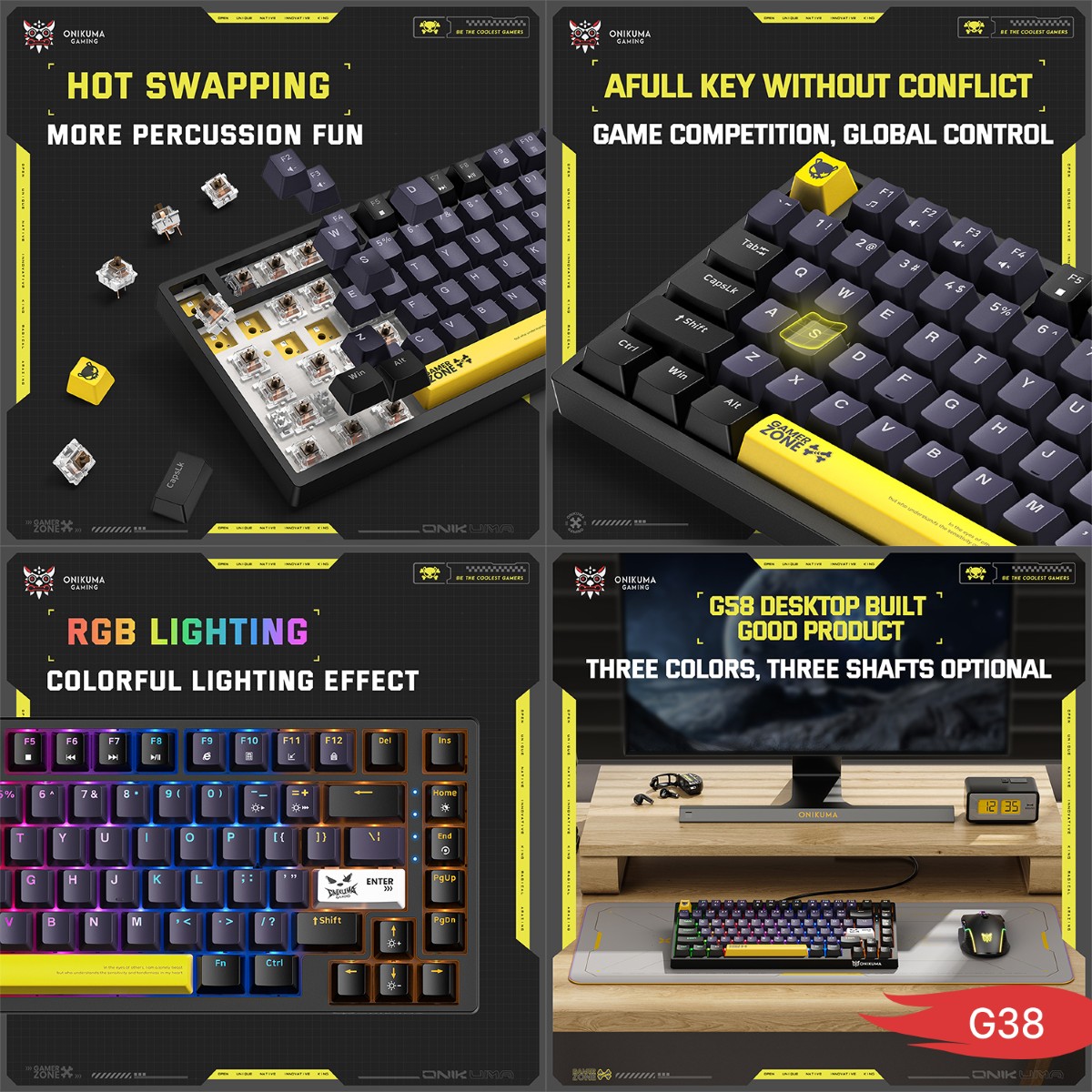كيبورد ONIKUMA G58 Mechanical سلكي للألعاب - (82 كبسة)