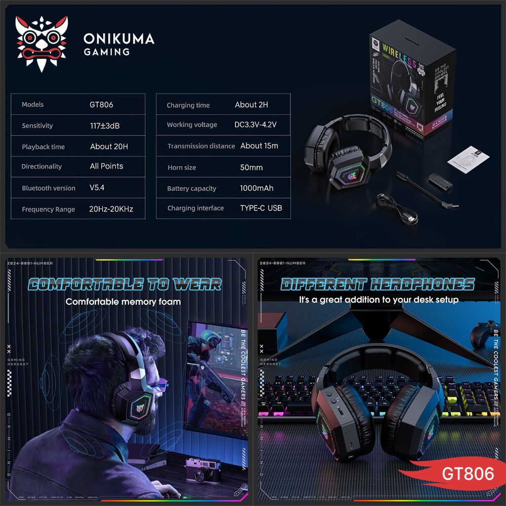 سماعة الرأس ONIKUMA GT806 3in1 لألعاب الكمبيوتر والموبايل