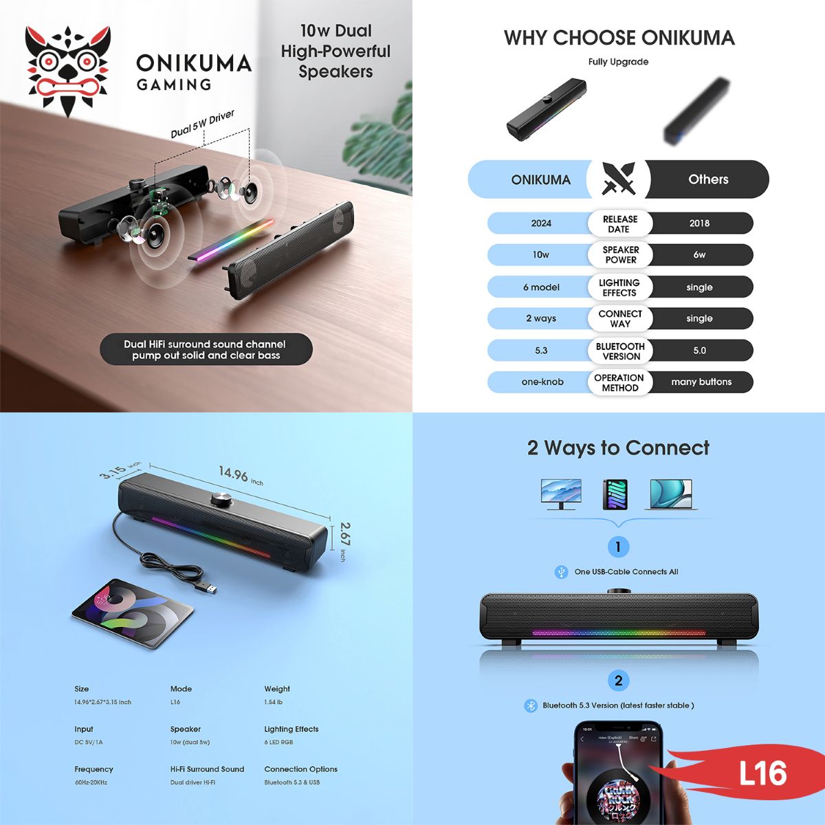 سبيكر ملتيميديا ONIKUMA L16 للألعاب