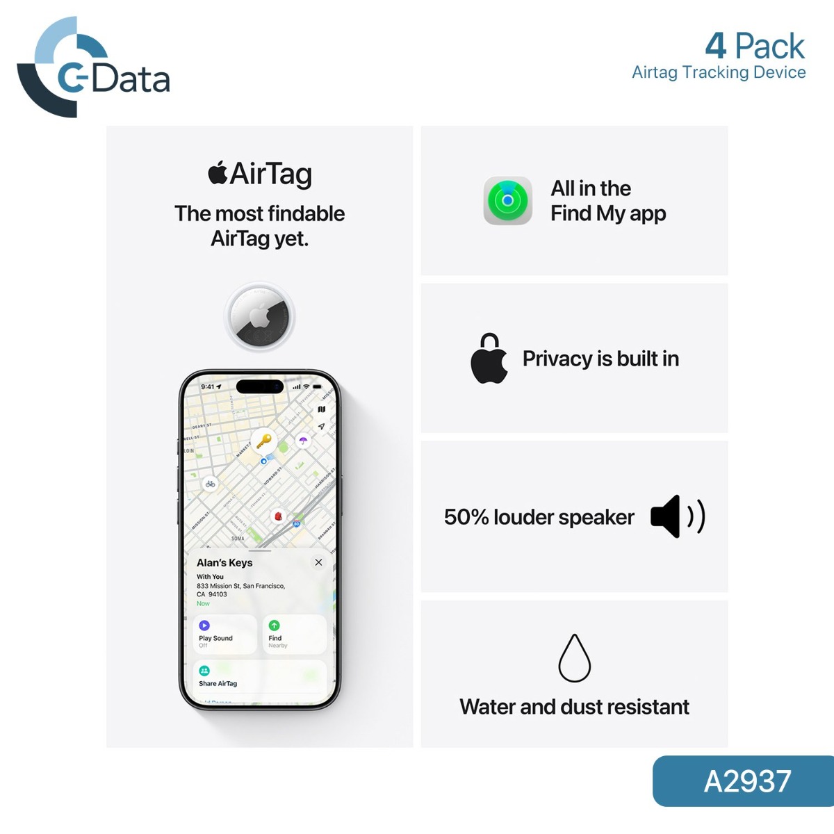 ايرتاج أبل C-Data أصلية (الجيل الثاني) - 4 قطع