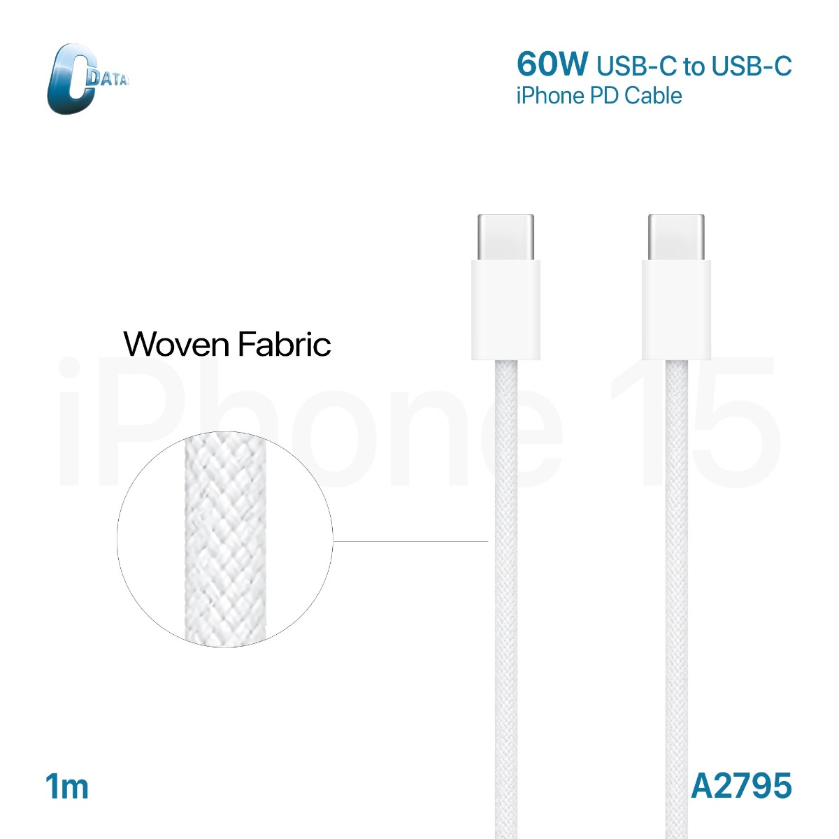 كيبل آيفون 15 PD 60W C-Data أصلي