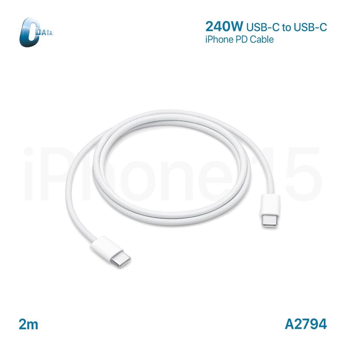 كيبل آيفون 15 PD 240W 2m C-Data أصلي