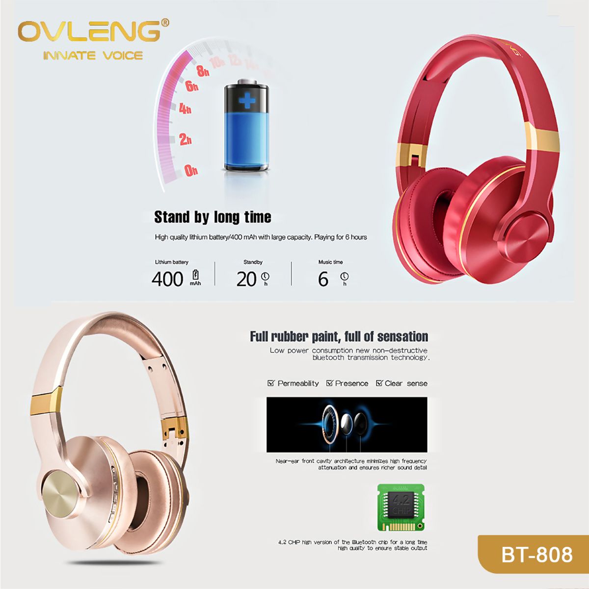 سماعة الرأس OVLENG BT-808 بلوتوث مع سبيكر