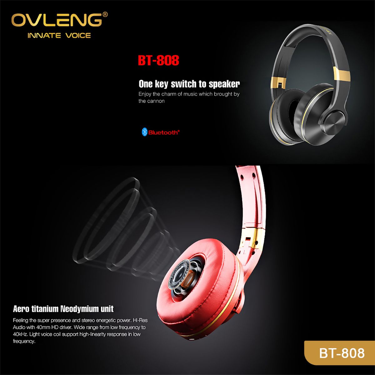 OVLENG BT-808 Bluetooth Headphone with Speaker