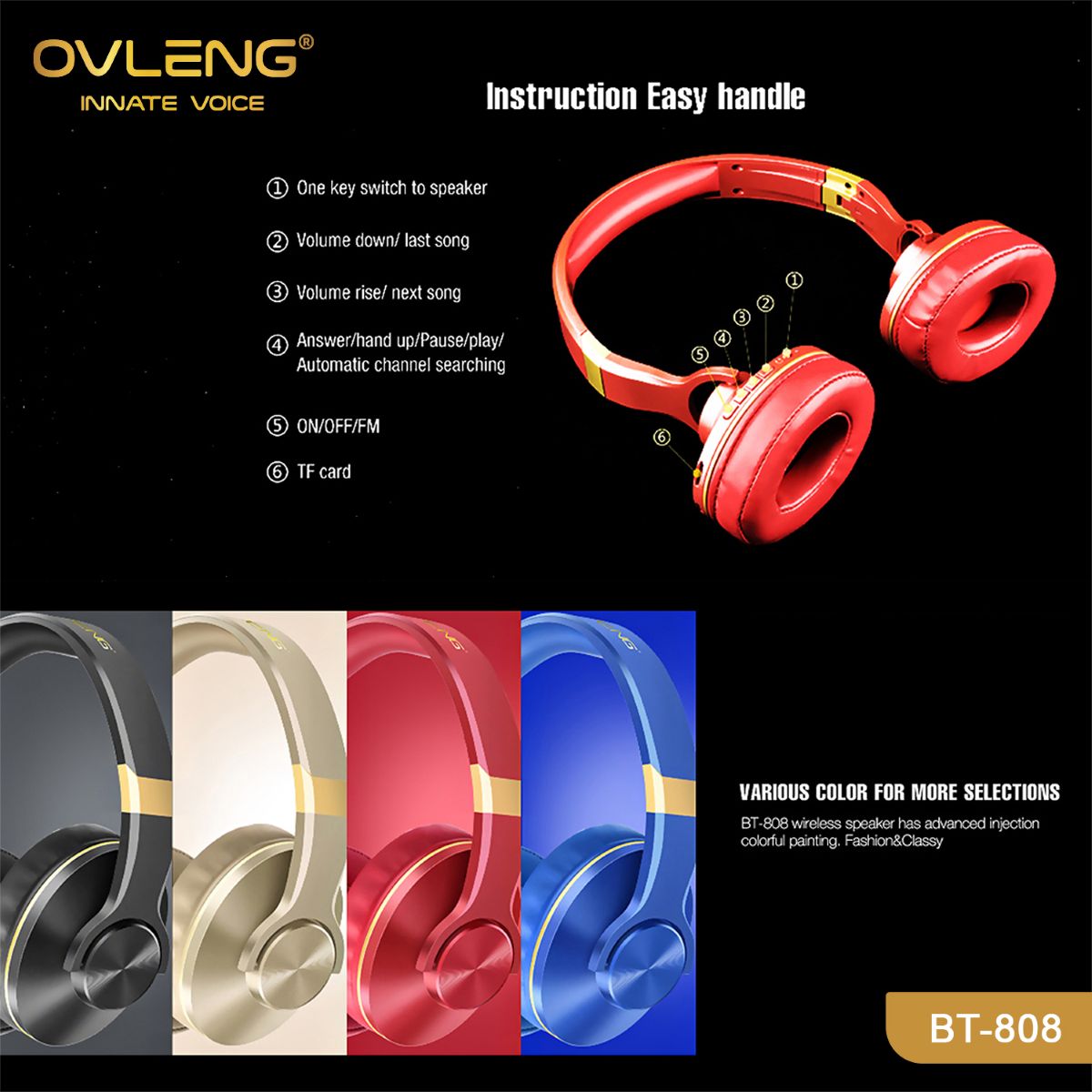 سماعة الرأس OVLENG BT-808 بلوتوث مع سبيكر