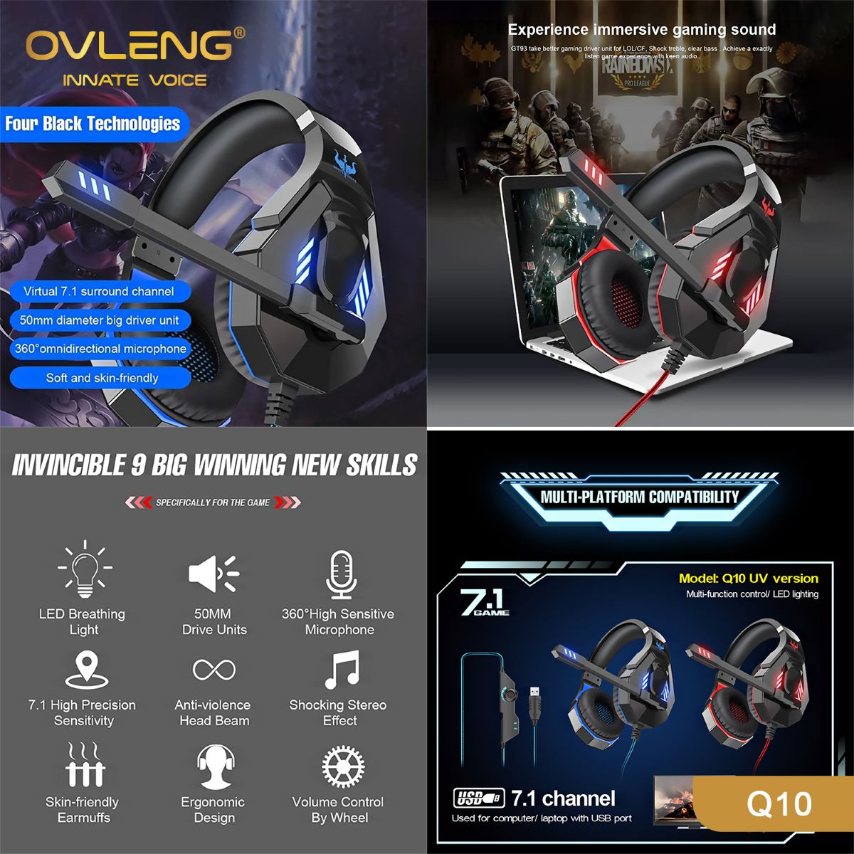 OVLENG Q10 7.1 Wired Computer Gaming Headphone