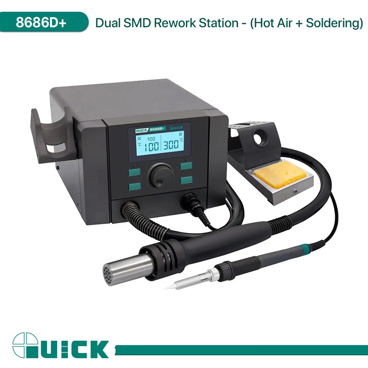 محطة إعادة لحام QUICK 8686D+ SMD مزدوجة - (هواء ساخن + كاوية لحام)