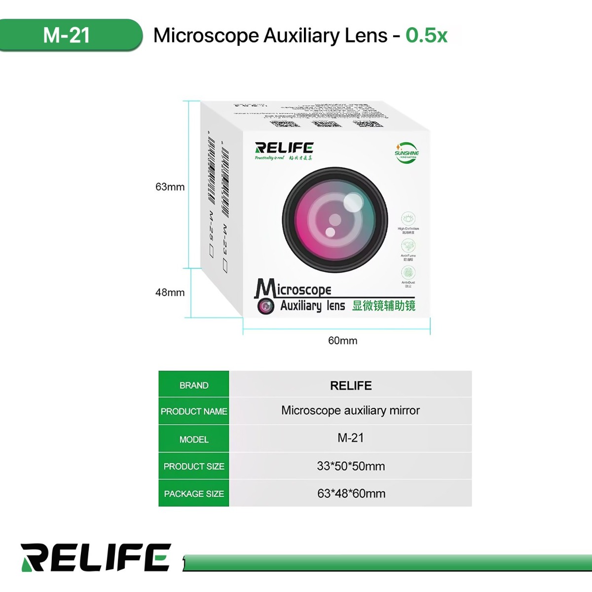 RELIFE M-21 0.5x Microscope Auxiliary Lens