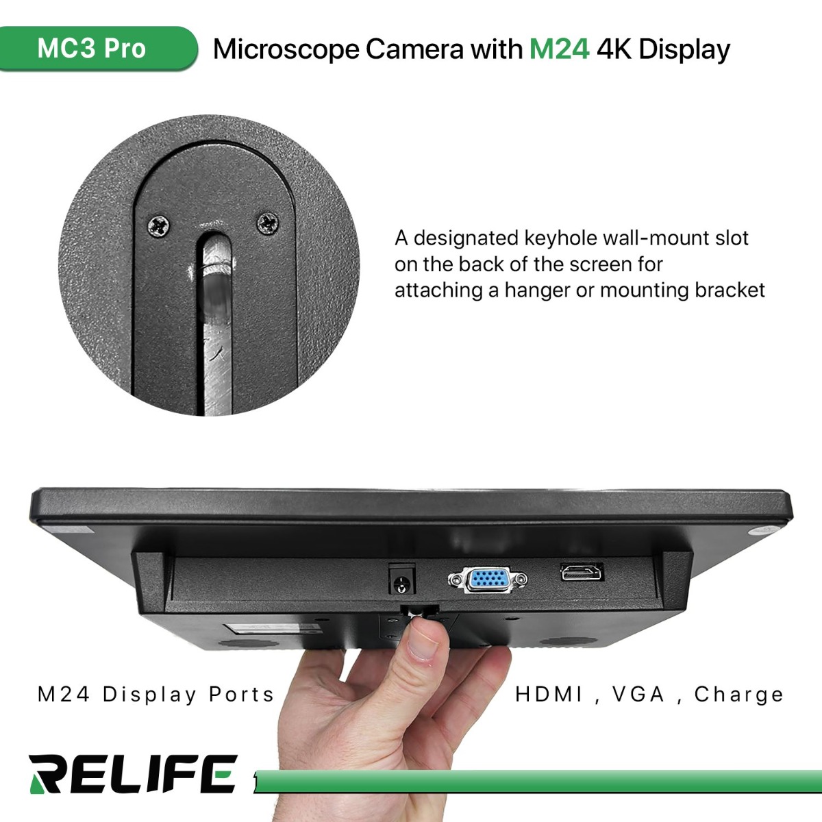 RELIFE MC3 Pro Microscope Camera with M24 4K Display
