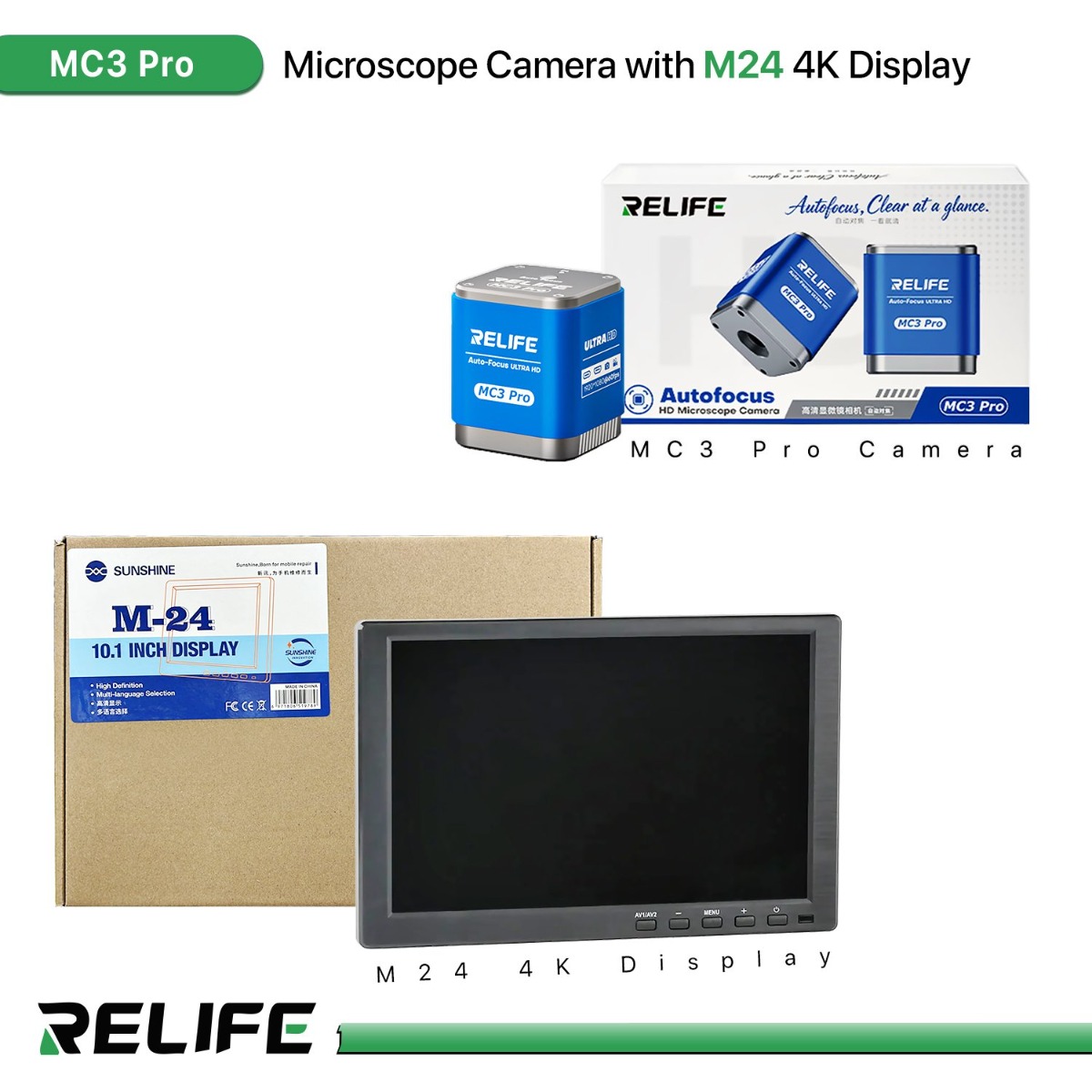 كاميرا مجهر RELIFE MC3 Pro مع شاشة M24 4K