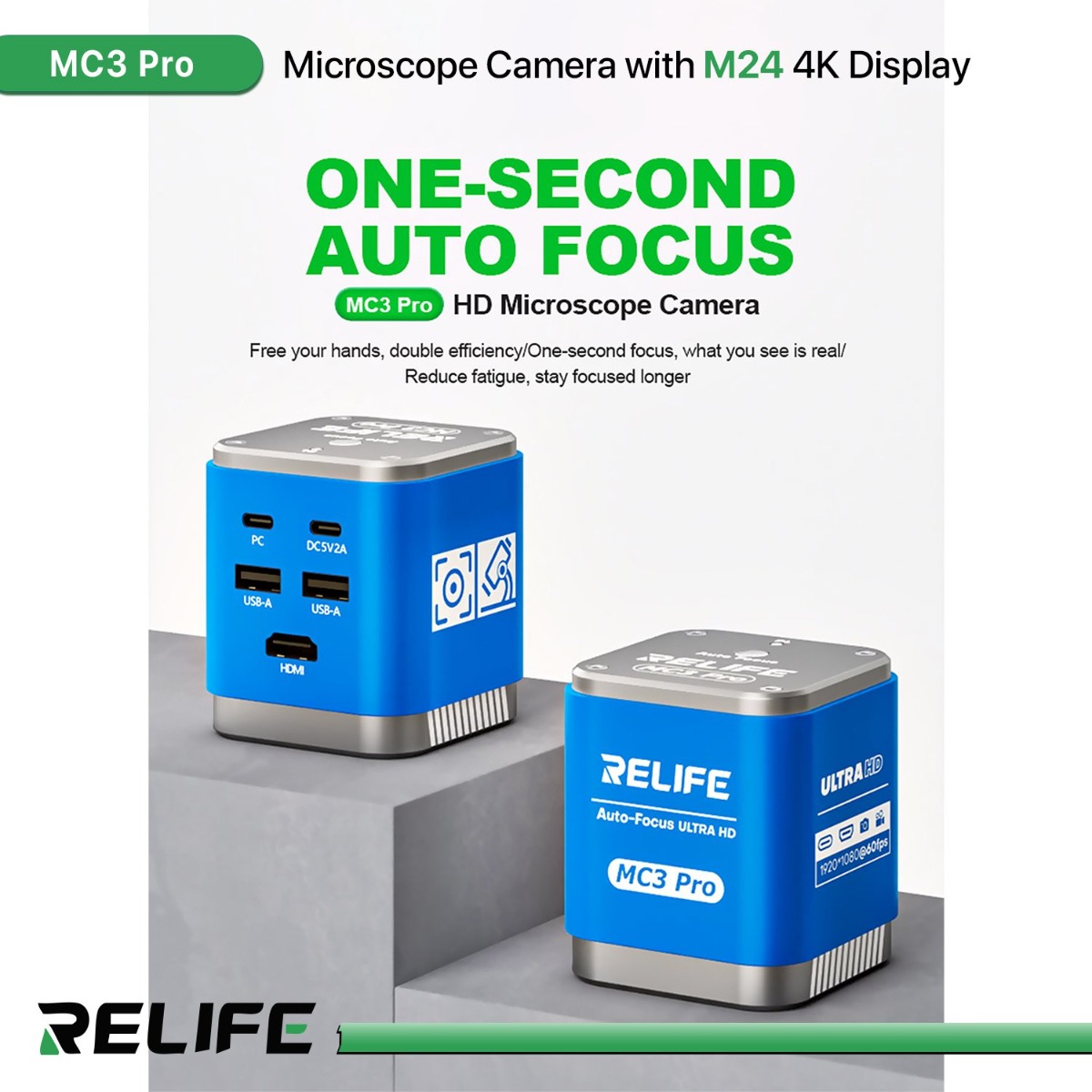 كاميرا مجهر RELIFE MC3 Pro مع شاشة M24 4K