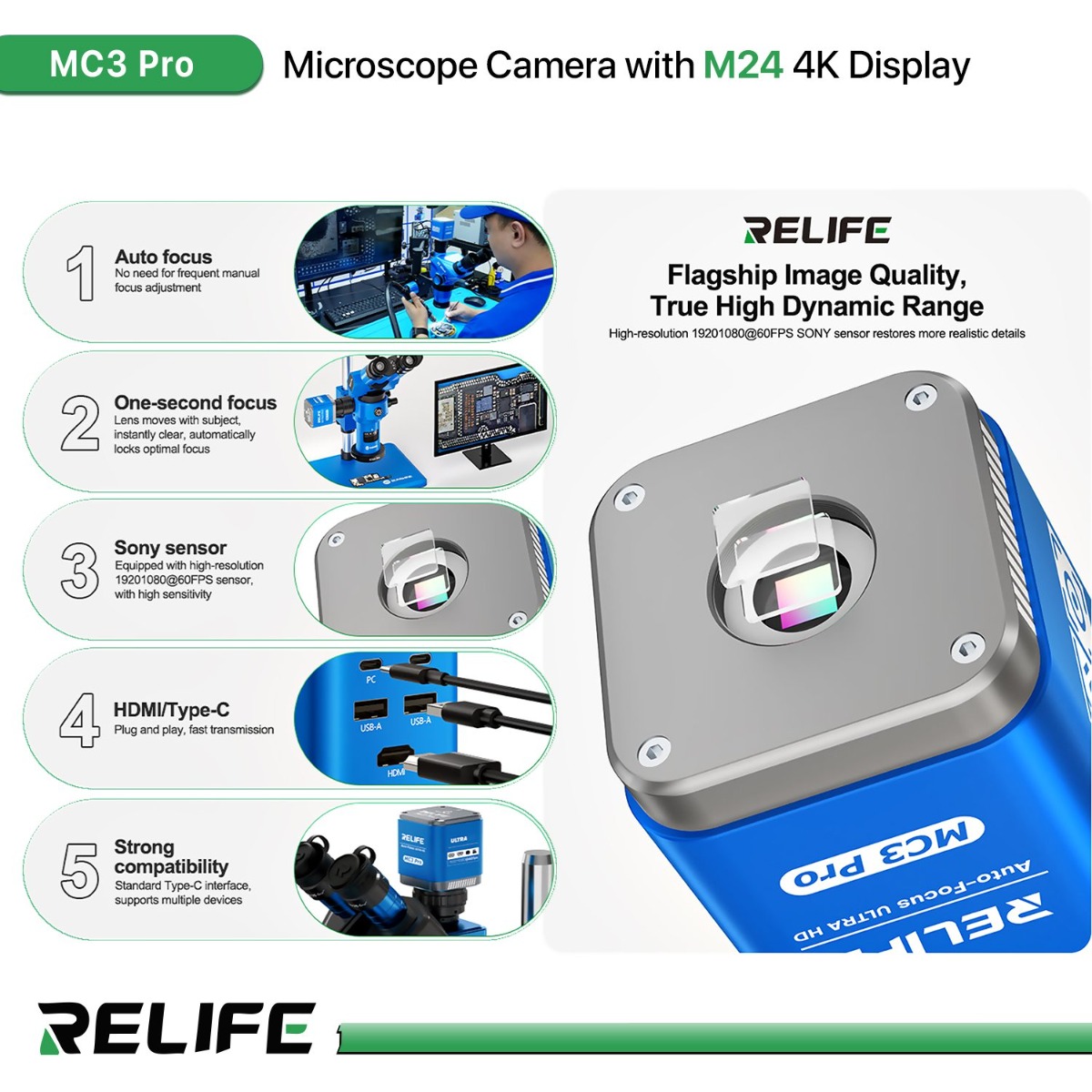 RELIFE MC3 Pro Microscope Camera with M24 4K Display