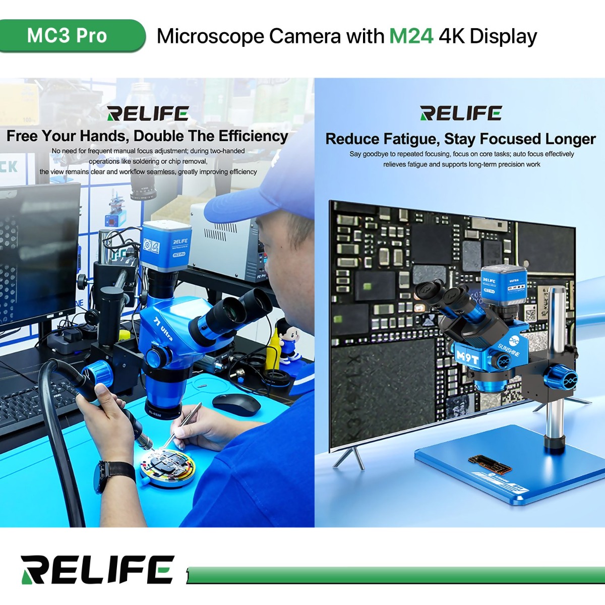 كاميرا مجهر RELIFE MC3 Pro مع شاشة M24 4K