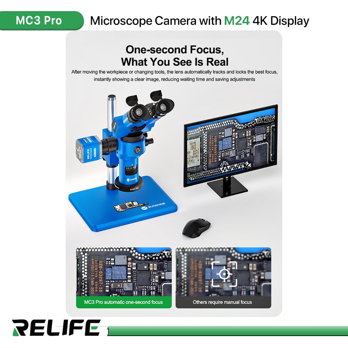 RELIFE MC3 Pro Microscope Camera with M24 4K Display