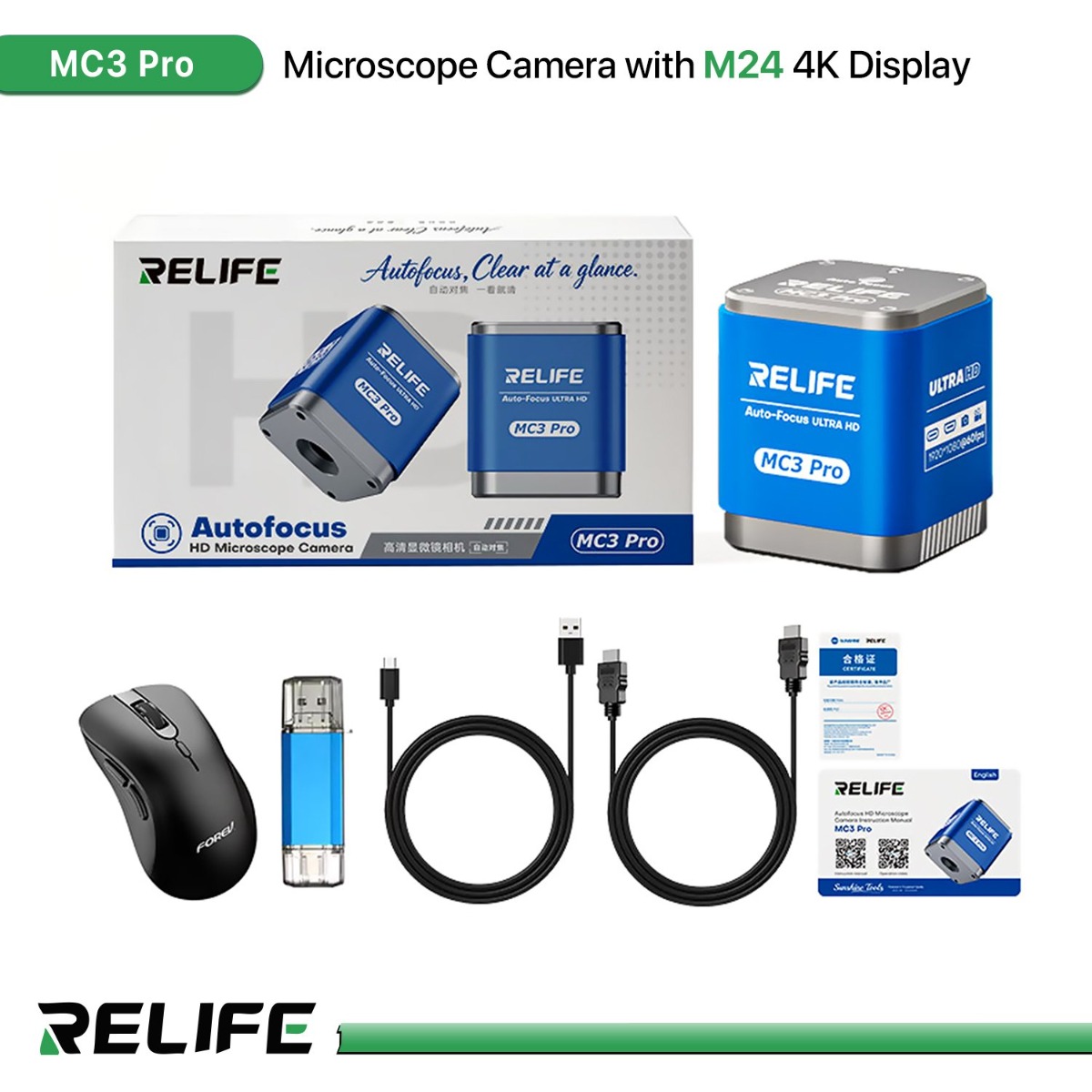 RELIFE MC3 Pro Microscope Camera with M24 4K Display