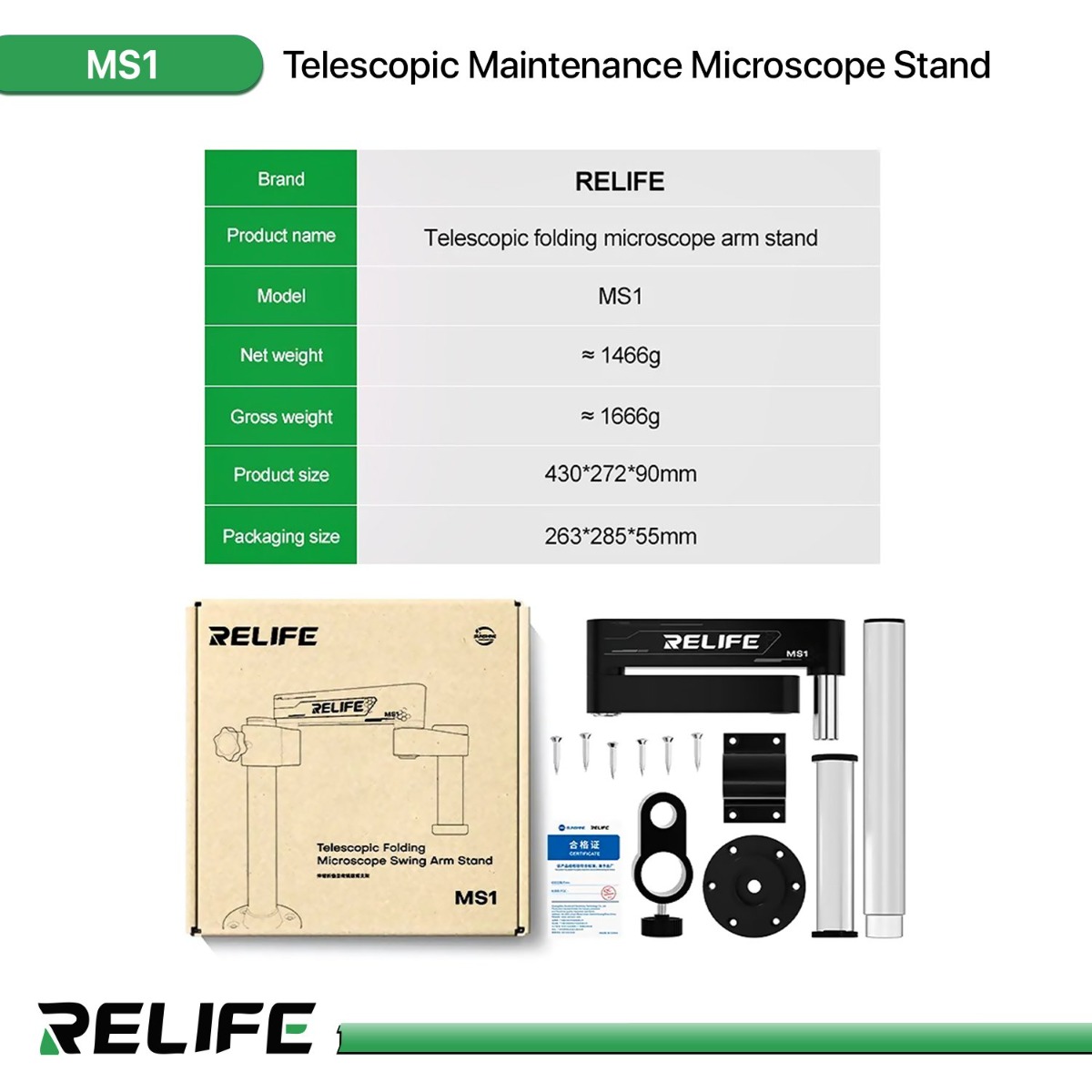 RELIFE MS1 Telescopic Maintenance Microscope Stand