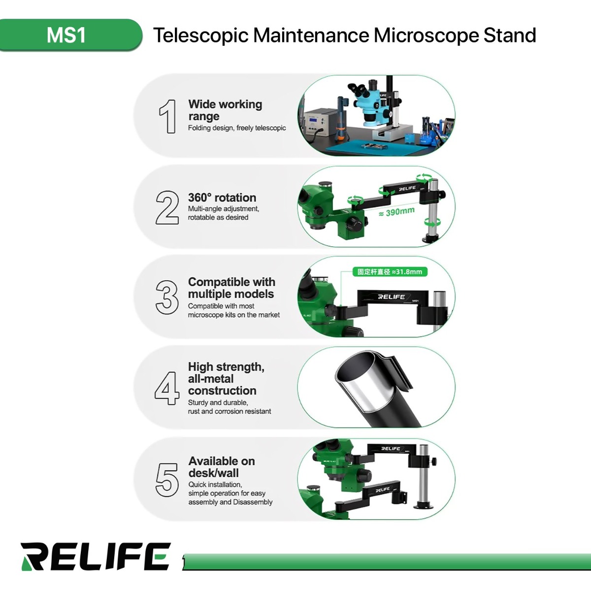 RELIFE MS1 Telescopic Maintenance Microscope Stand