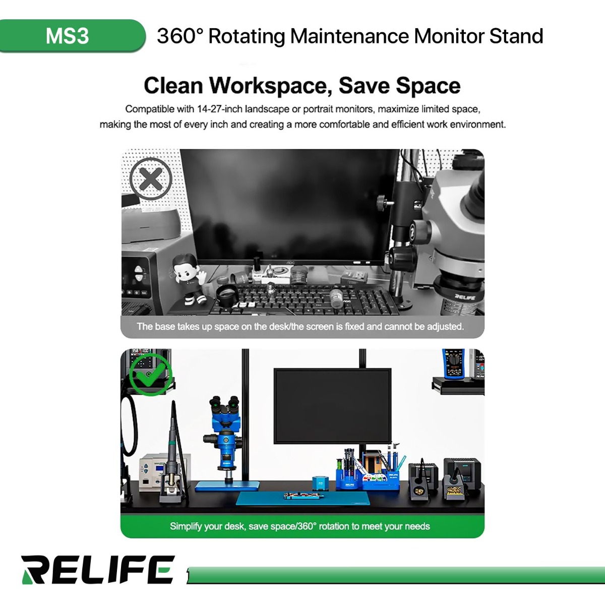 RELIFE MS3 360° Rotating Maintenance Monitor Stand