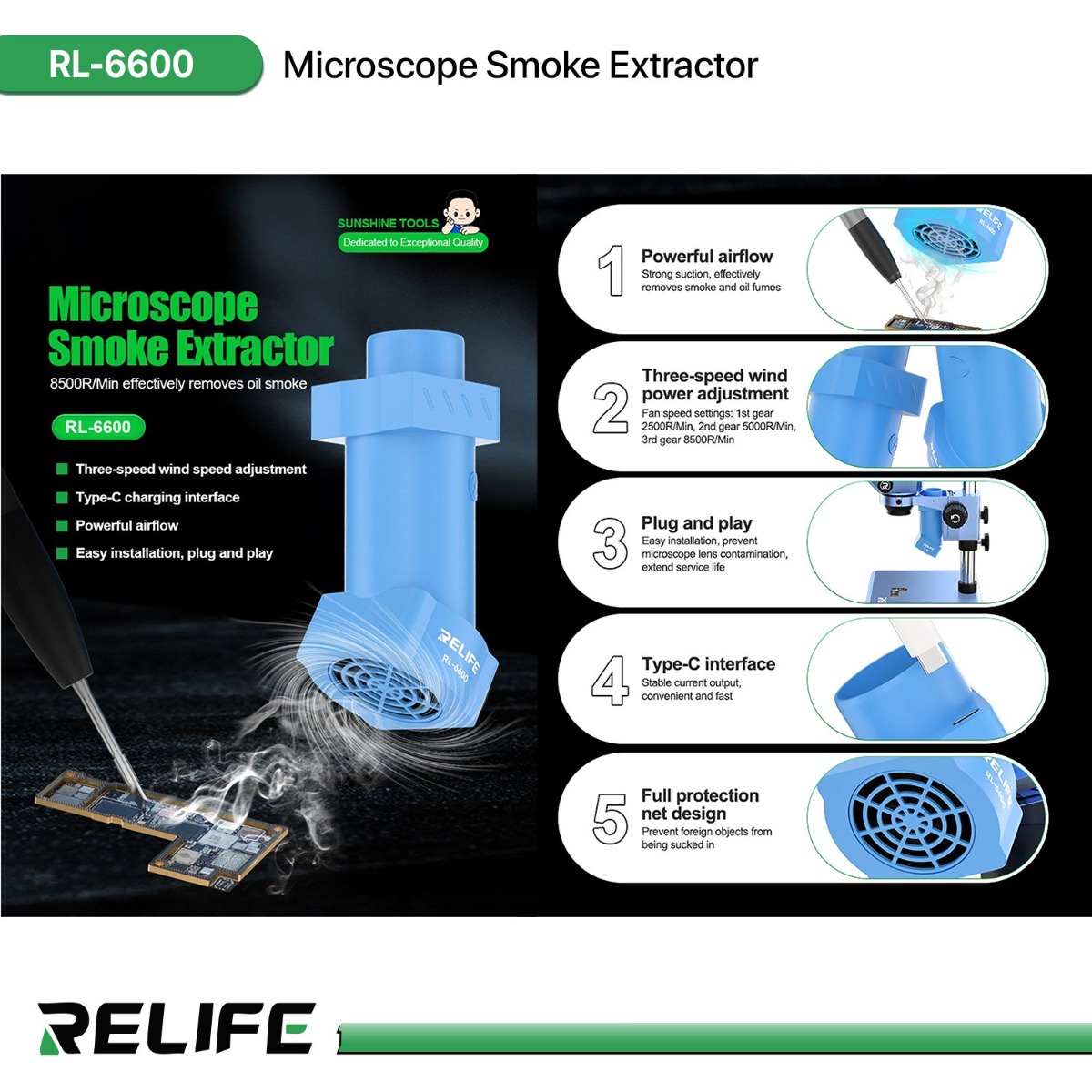 RELIFE RL-6600 Microscope Smoke Extractor