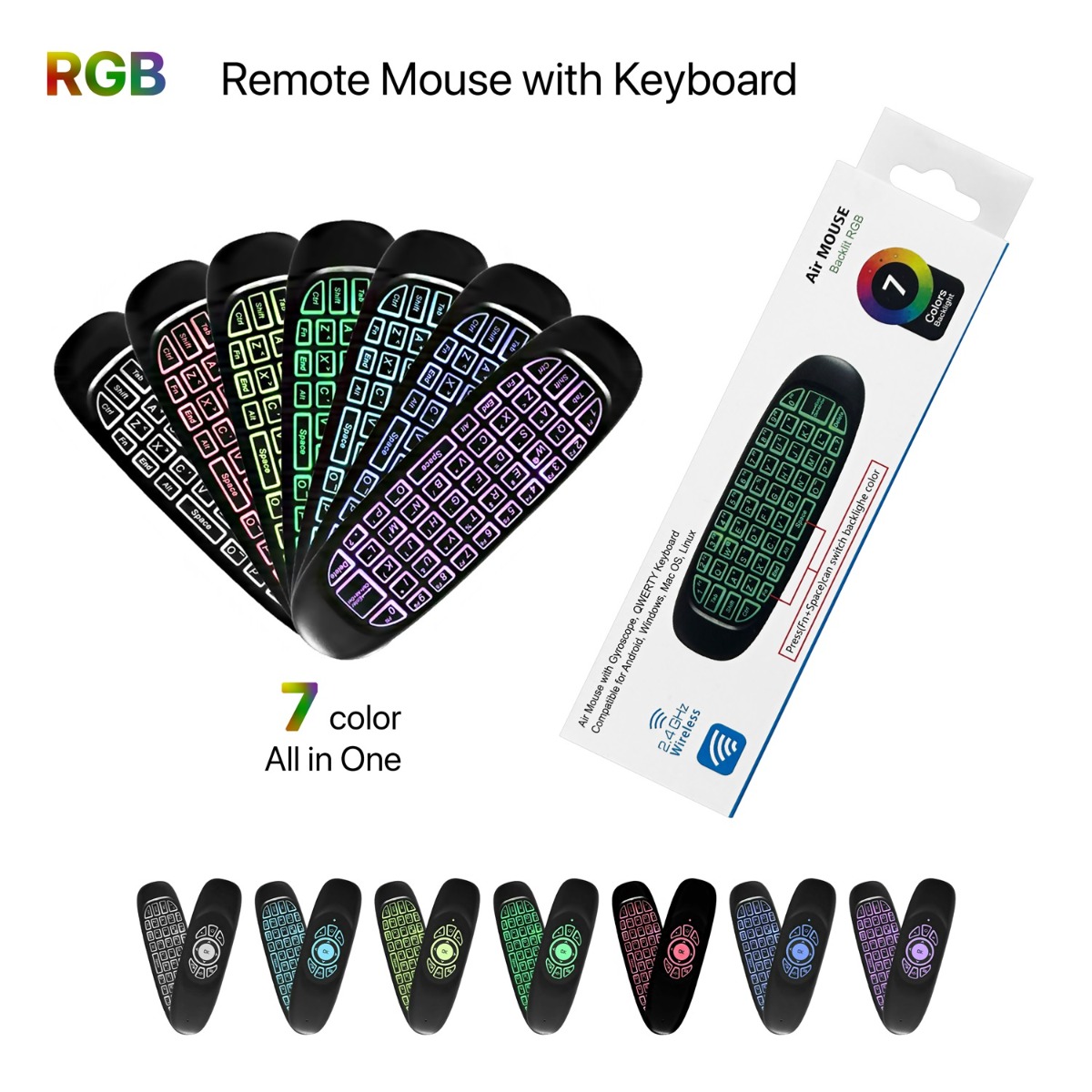 C120 TV BOX (Remote | Mouse | Keyboard | Chargeable | RGB LED)
