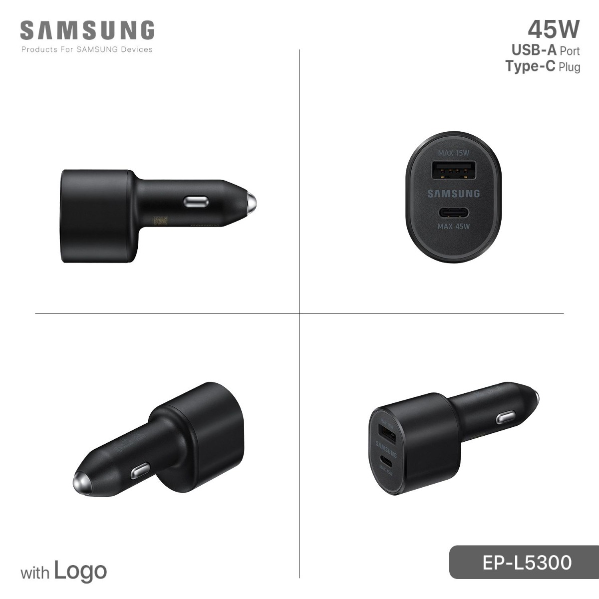 Samsung 45W Car Charger with Cable & Logo