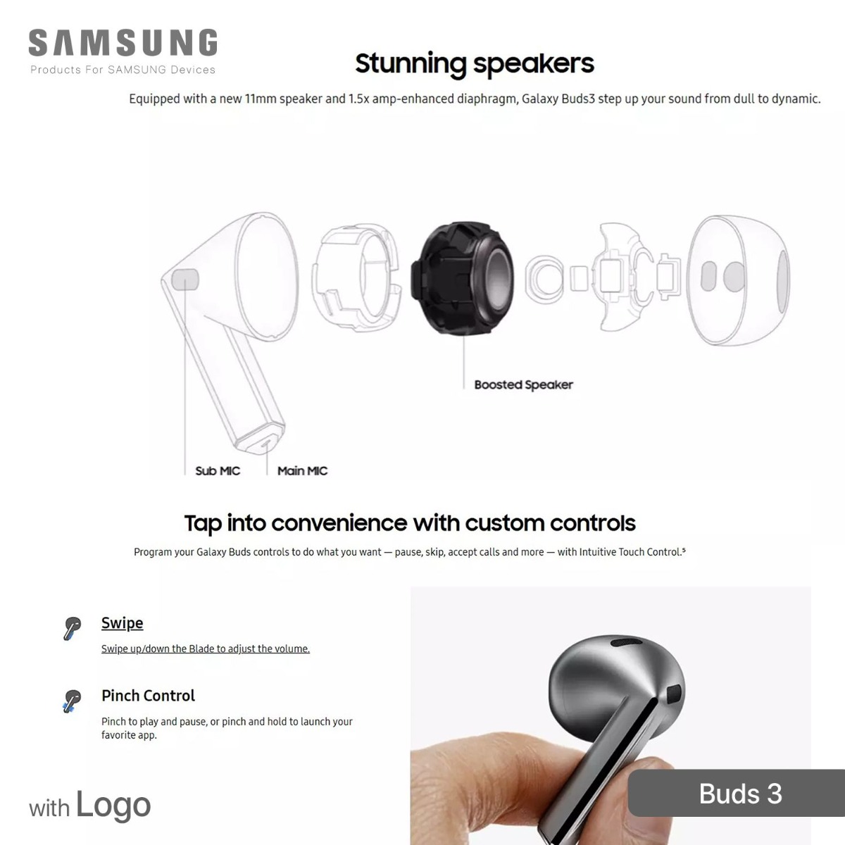 Samsung Buds 3 Bluetooth Earphone with Logo