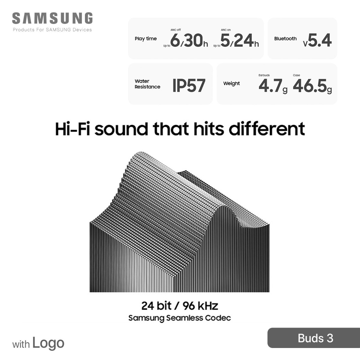 Samsung Buds 3 Bluetooth Earphone with Logo