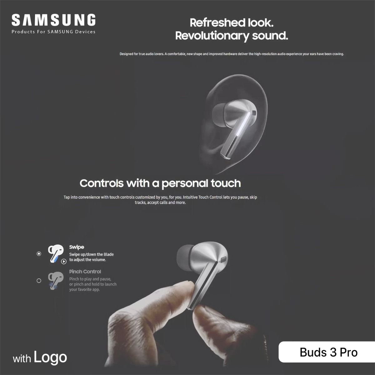 سماعة أذن سامسونج Buds 3 Pro بلوتوث مع لوجو