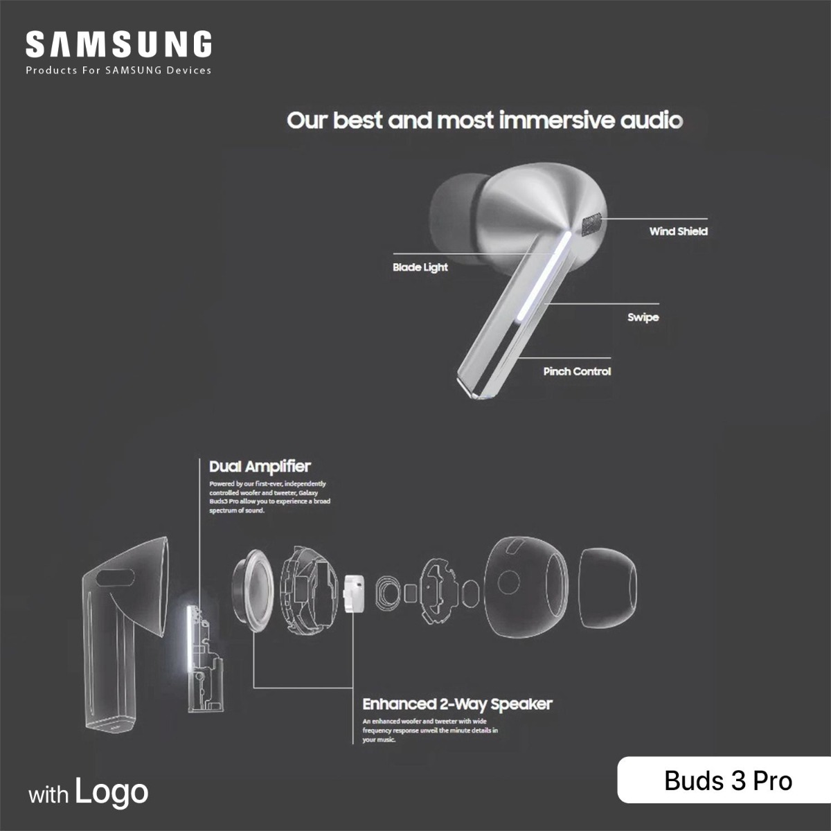 سماعة أذن سامسونج Buds 3 Pro بلوتوث مع لوجو
