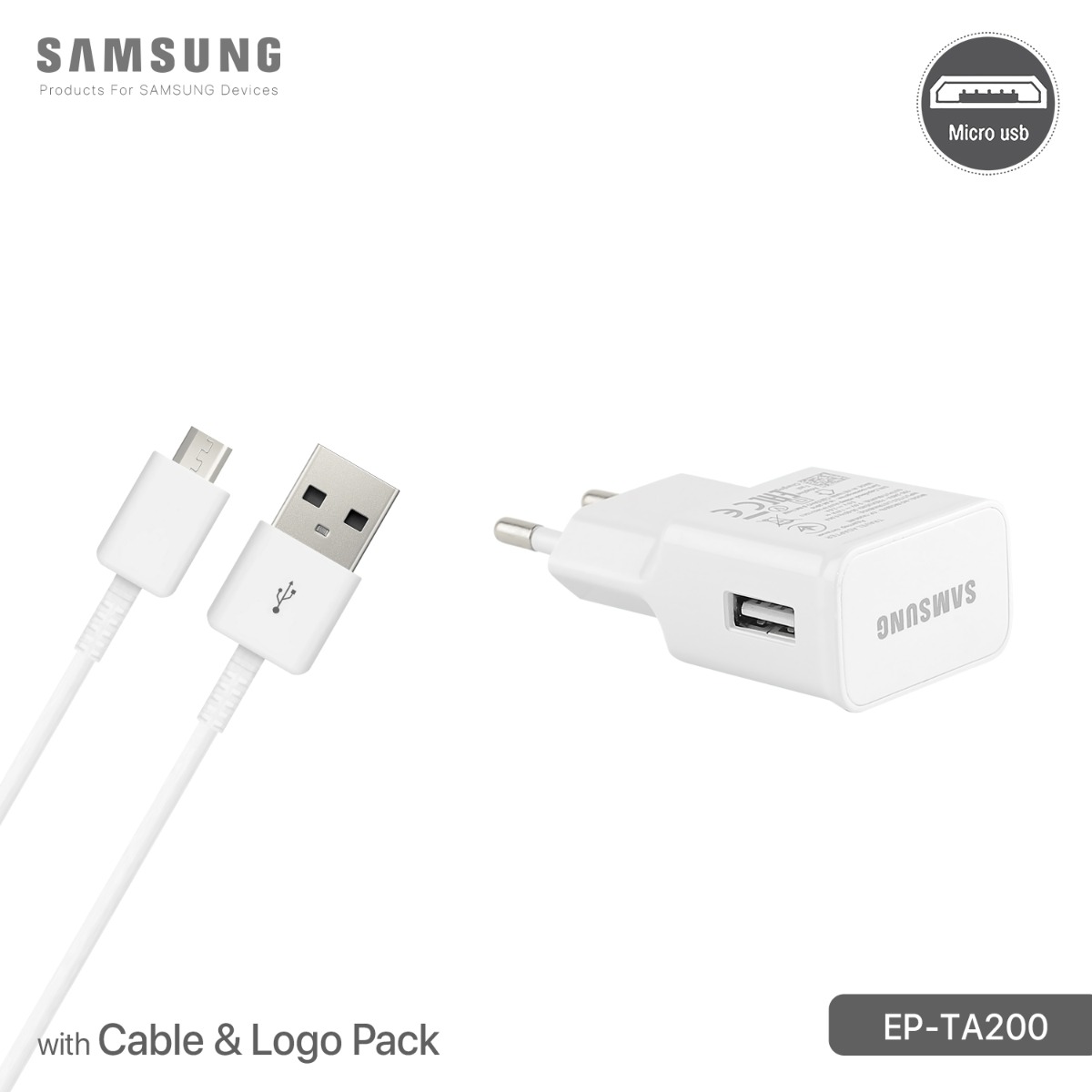 Samsung TA200 15W Fast Charger with Cable & Logo Pack