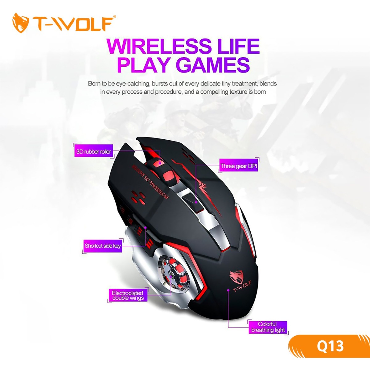 ماوس T-WOLF Q13 لاسلكي للألعاب قابل للشحن