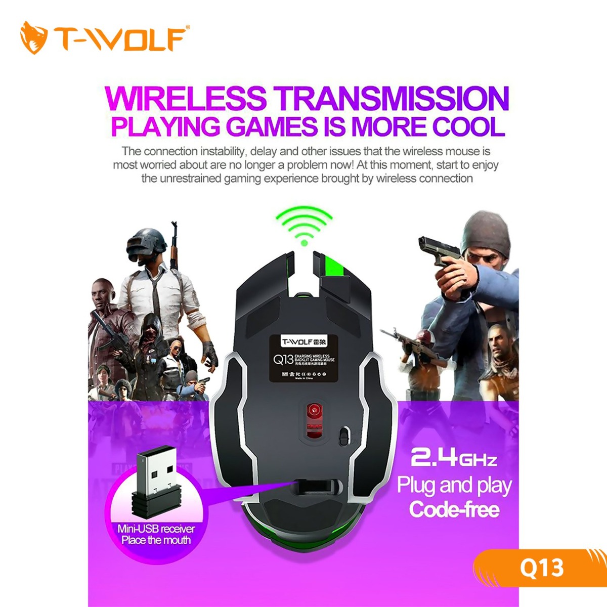 T-WOLF Q13 Charging Wireless Gaming Mouse