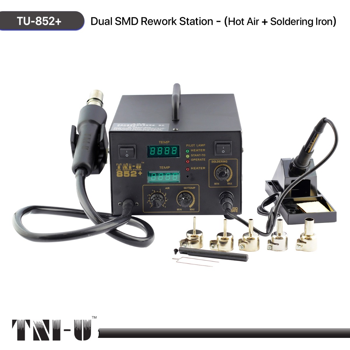 محطة إعادة لحام TNI-U TU-852+ SMD مزدوجة - (هواء ساخن + كاوية لحام)