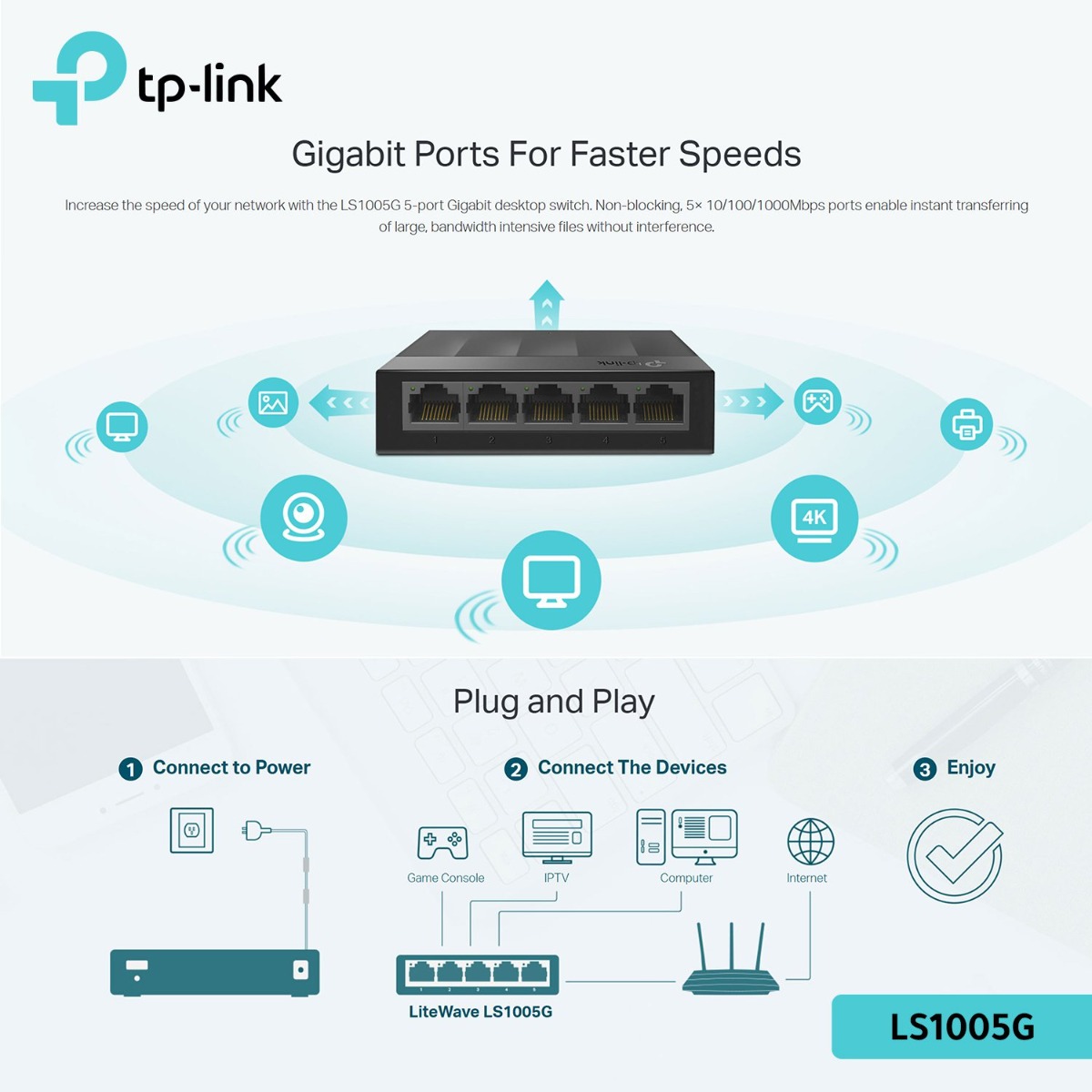 سويتش شبكة TP-Link LS1005G للمكتب