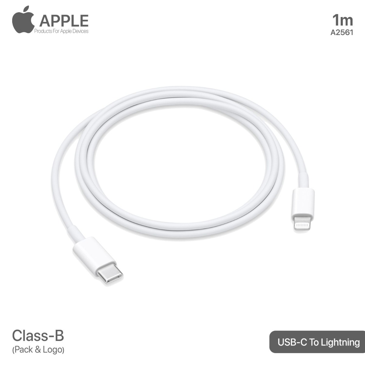 كيبل آيفون (PD) USB-C الى Lightning مبكت مع لوجو (Class-B)
