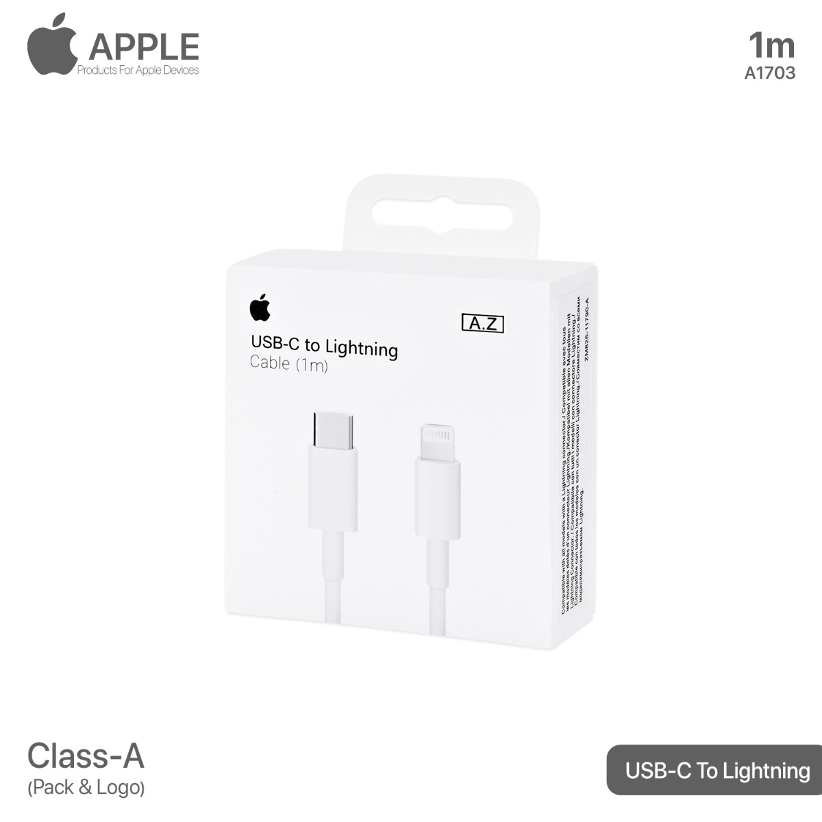 كيبل آيفون (PD) USB-C الى Lightning مبكت مع لوجو (Class-A)