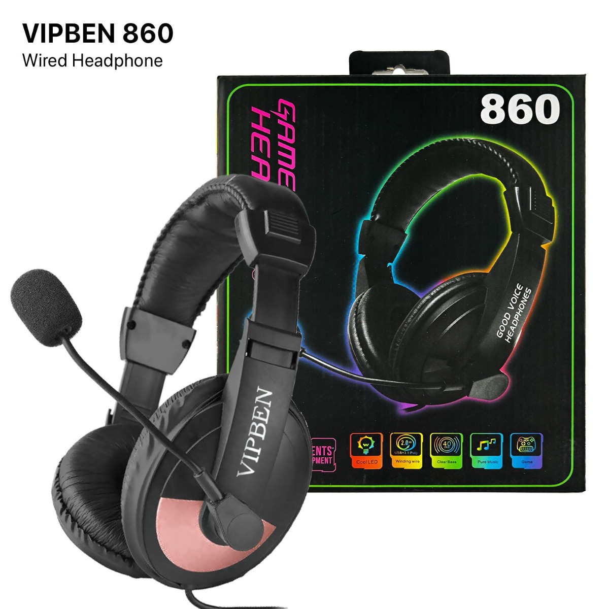 سماعة الرأس VIPBEN 860 سلكية لألعاب الكمبيوتر