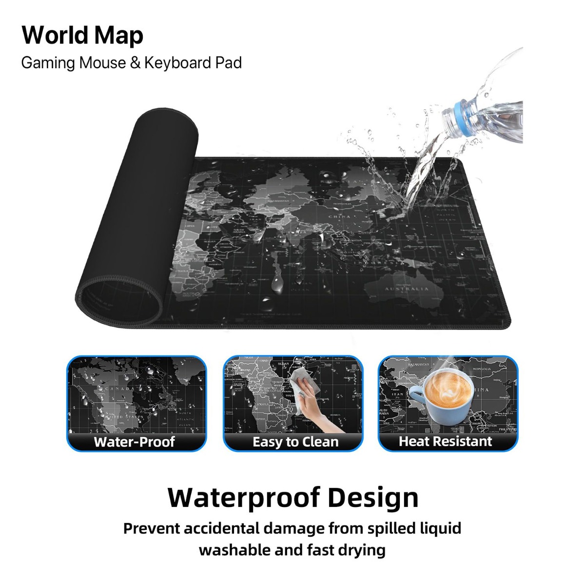 World Map Gaming Mouse & Keyboard Pad