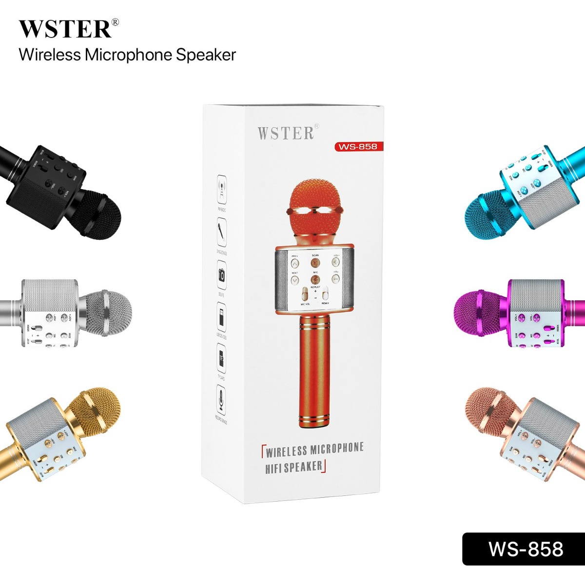 WSTER WS-858 2in1 Wireless Bluetooth Microphone Speaker