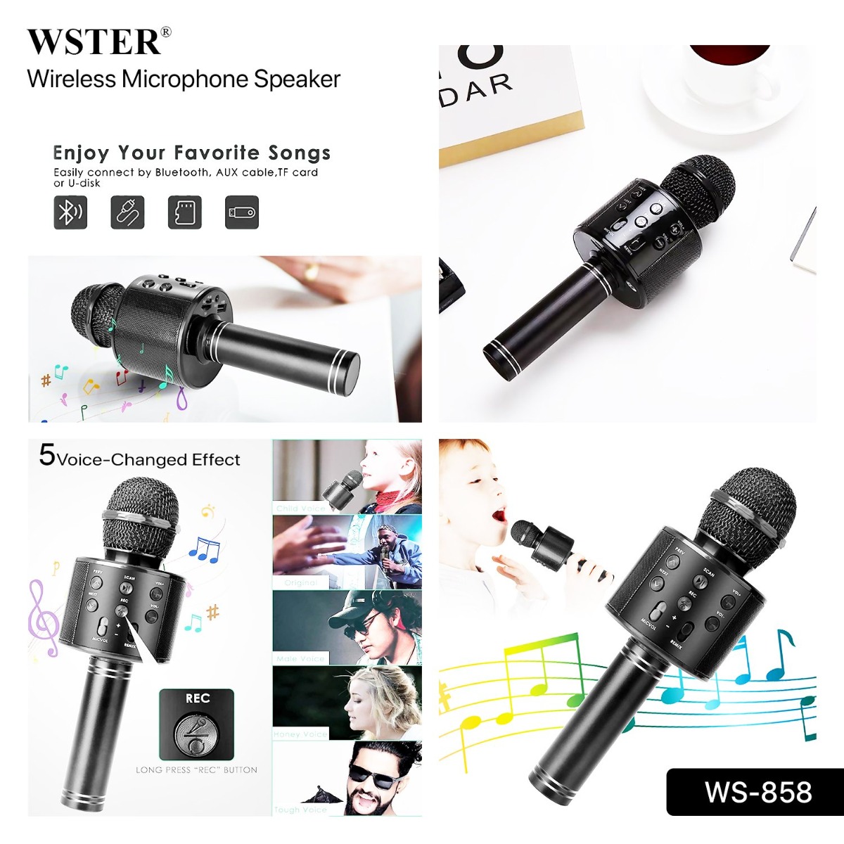 ميكروفون وسبيكر WSTER WS-858 2in1 لاسلكي بلوتوث
