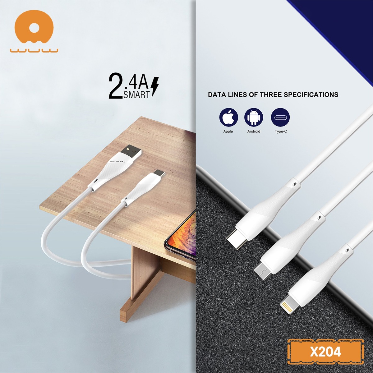 WUW X204 30Pcs Tube Cable Package