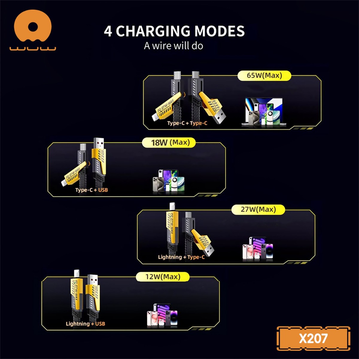 WUW X207 4in1 65W PD Cable